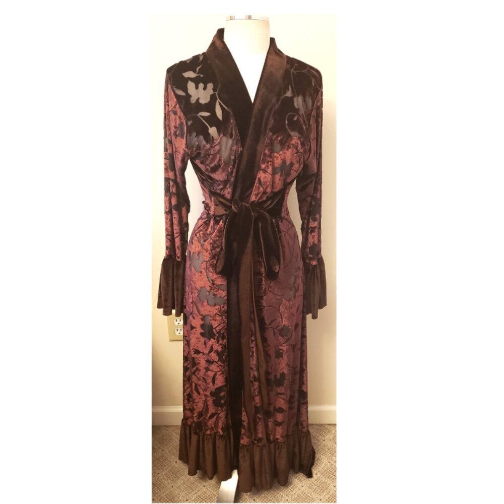 FOREVER DANCE Belted Maxi Dress Size-M Velvet Multicolor Floral Embossed